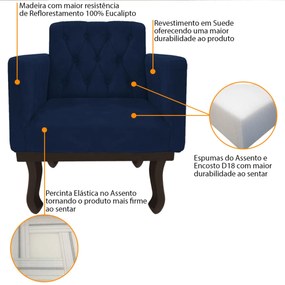 kit 02 Poltronas Classic Pés Luís XV Suede Azul Marinho - ADJ Decor