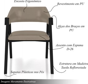 Cadeira Sala de Jantar e Jogos Carteados Madeira Maciça Poker PU Nude/Preto G42 - Gran Belo