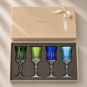 Kit 4 Taças Coloridas de Cristal Flauta Lapidado 66 p/ Vinho Tinto c/ Caixa de Presente - KT01  KT01