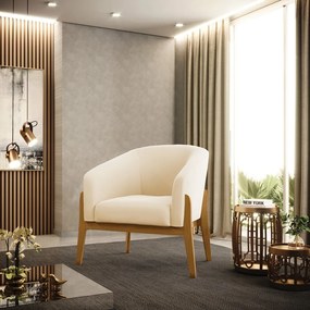 Poltrona Decorativa Base de Madeira Stella Suede Bege D03 - D'Rossi