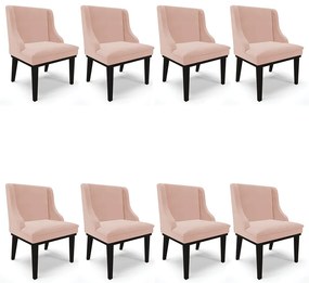 Kit 08 Cadeiras de Jantar Liz Veludo Rosê Base Fixa Madeira Preto D03 - D'Rossi