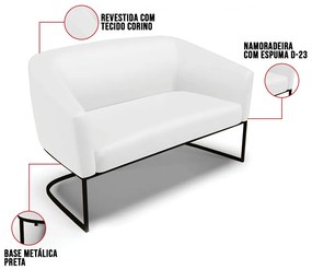 Sofá 2 Lugares Namoradeira Industrial Preto Stella Sintético D03 - D'Rossi - Branco