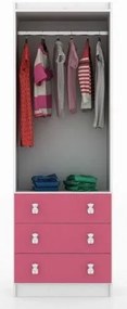 Quarto de Bebê Completo: Guarda-roupa + Cômoda com 3 Gavetas + Berço- Rosa/Branco