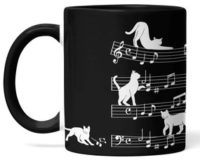 Caneca Gatos Musical Cat Lover Nerd Preto com Alça Preta