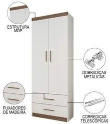 Quarto Infantil Modulado 4 Portas Com Bicama Chiara Carvalho/Branco -