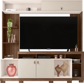 Estante TV 65 Pol 200cm Sala de Estar Olevi Nogueira/Off White C01 - D'Rossi