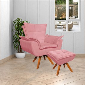 Kit 2 Poltronas Decorativas Base Giratória em Madeira Charger Suede Rosê G19 - Gran Belo