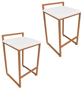 Conjunto 02 Banquetas Pietra Suede Base Cobre - Branco