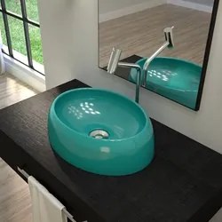 Cuba Pia de Apoio para Banheiro Oval Capri OV39W C08 Azul Turquesa - M