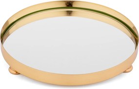 Bandeja Redonda Dourada C/ Fundo Espelho P