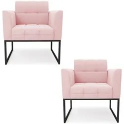 Poltrona Base Industrial Preto Kit 2 Ana Suede Rosa Bebê - Ibiza