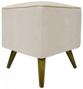 Puff Quadrado Modena Sigma em Suede com Pés Palito Inclinado - Marfim