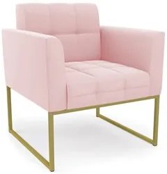 Poltrona Decorativa Base Industrial Dourado Ana Suede Rosa Bebê - Ibiz