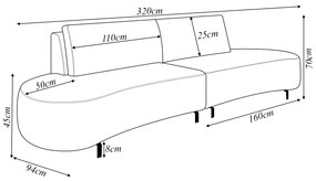 Sofá Bipartido Sala de Estar Jamaica 320cm Curvo Pés Alumínio Linho Cinza Escuro G52 - Gran Belo