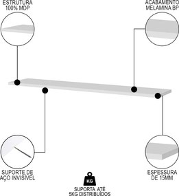 Prateleira Madeira Flutuante Multiuso Kit 3 91x20 Luara L06 - D'Rossi - Branco