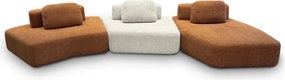 Sofá Ilha Sala de Estar 2 Módulos e Chaise Dakota Encosto Almofadas Soltas Bouclê Rústico Terracota/OffWhite G33 - Gran Belo