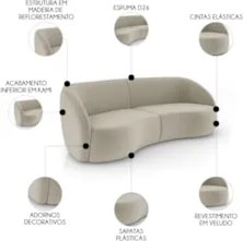 Sofá 3 Lugares Orgânico 240cm e Poltrona Zion M22 Veludo Bege - Mpozen