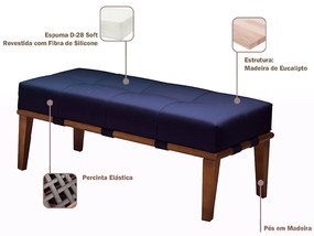 Puff Decorativo 100cm Martínez Veludo Pés Madeira Azul/Mel G62 - Gran Belo