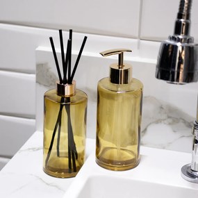 Kit Difusor e Porta Sabonete Liquido de Vidro Dourado - D'Rossi