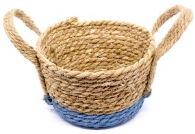Cesto de Fibra Natural Seagrass Com Fundo Azul 13,5x21x23 cm - D'Rossi
