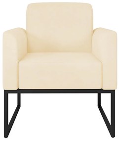 Poltrona Decorativa Isabella Base Industrial Suede Bege/Preto G19 - Gran Belo
