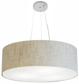 Lustre Pendente Cilíndrico Md-4010 Cúpula em Tecido 60x21cm Rustico Bege - Bivolt