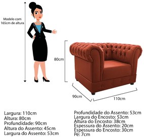 Kit Poltrona e Namoradeira Chesterfield Ana Suede Terracota - ADJ Decor