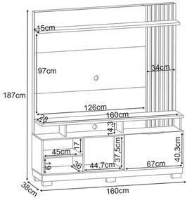 Home Theater Decorativo Ripado MDP/MDF Artheo Off White/Cinamomo G26 - HB Móveis