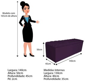 Calçadeira Estofada Liverpool 140 cm Casal Suede Roxo - ADJ Decor
