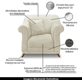 Poltrona Decorativa com 1 Almofada Armstrong Veludo Bege G63 - Gran Belo