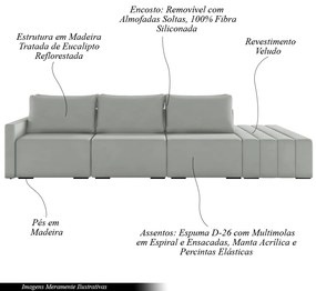 Sofá Ilha Modulado Milos 342cm Puff Lateral Veludo Cinza G33 - Gran Belo