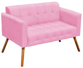 Poltrona Namoradeira Decorativa Pés Palito Karen Suede Rosa G19 - Gran Belo