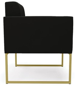 Kit 1 Sofá Namoradeira e 2 Poltronas Elisa Suede Preto Base Metálica Industrial Dourado - D'Rossi