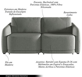 Sofá Cama Modulado Retrátil e Reclinável Decorativo Varsóvia 236cm Linho Cinza Chumbo G33 - Gran Belo