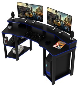 Mesa para Escritório Home Office Gamer ME4167 MDP Preto/Azul G69 - Gran Belo
