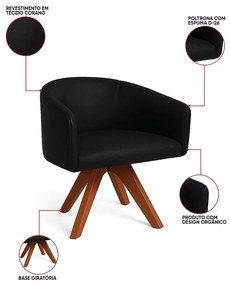Poltrona Sala Base Giratória Madeira Arielle Sintético Pu Preto D03 - D'Rossi