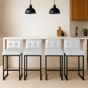 Banqueta Cozinha Alta com Encosto Industrial Kit 4 Preto Lirina PU C05 - D'Rossi - Branco