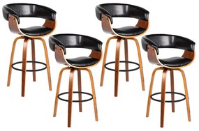 Kit 04 Banquetas para Cozinha Giratória Brenna Base Madeira PU Sintético Preto G56 - Gran Belo