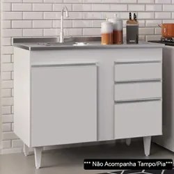 Balcão Gabinete 100cm Sem Tampo 2 Portas 2 Gavetas Luziania Branco - L