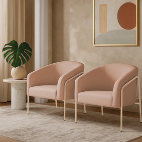 Poltrona Sala Industrial Alta Champanhe Kit 2 Stella Veludo D03 - D'Rossi - Rose