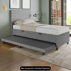 Bicama Box Baú Solteiro 88x188 cm Samy S05 Linho Cinza - Mpozenato