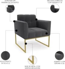 Poltrona Sala Base Industrial Dourado Kit 2 Ana Bouclé Grafite - Ibiza