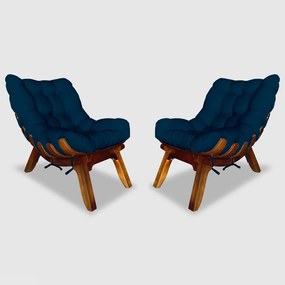 Conjunto 2 Poltrona Decorativa Costela Veludo Azul Marinho