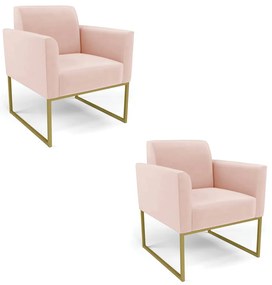 Kit 2 Poltronas Base Industrial Dourado Marisa Veludo - Rose