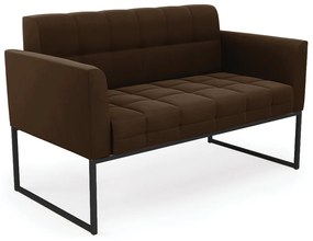 Sofá Namoradeira Elisa Suede Marrom Base Metálica Industrial Preto - D'Rossi