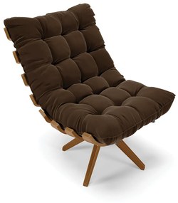 Poltrona Giratória Costela Suede Marrom Base de Madeira MA30 M11 - D'Rossi