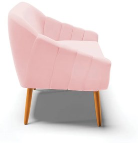 Namoradeira 02 Lugares Giovana Suede Pés Palito Castanho - Indo Decorar - Rosa Bebê
