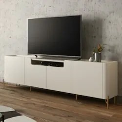 Rack TV 85 Pol 260cm 4 Portas Lisas Blen Luna/Dourado I06 - Mpozenato