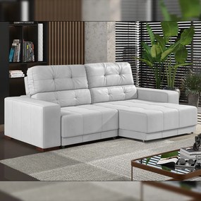 Sofá Sala de Estar Retrátil e Reclinável 4 Lugares Lisboa 250cm Couro Branco G58 - Gran Belo