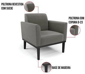 Poltrona Base de Madeira Fixa Preto Marisa Suede  D03 - D'Rossi - Grafite